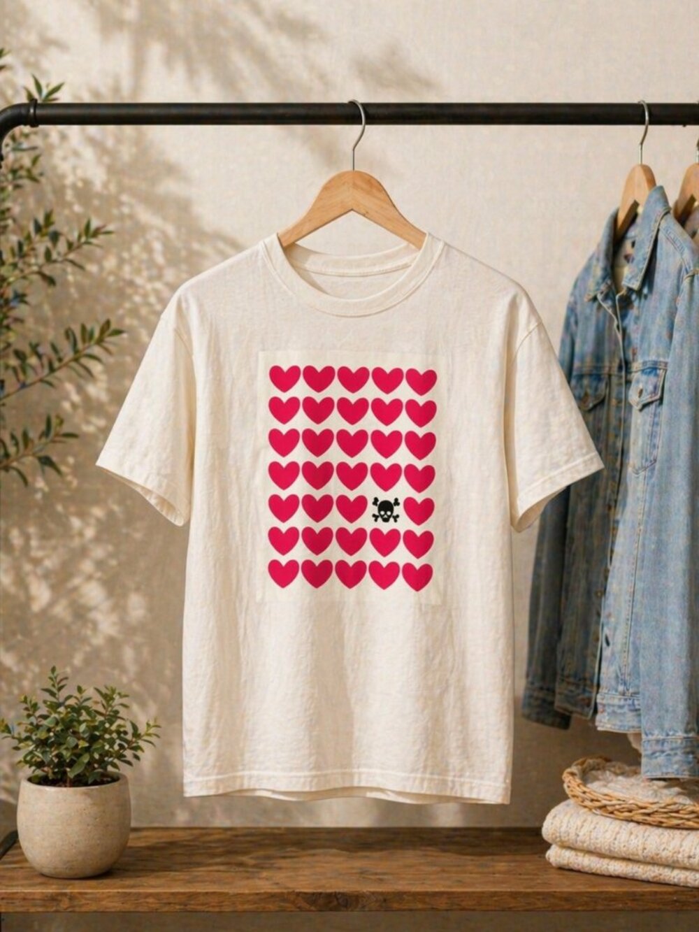 Hearts and Skull Shirt Size P - DTF pressed - Tshirt unisex Gildan heavy cotton